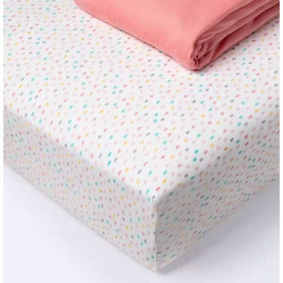 Cloud Island 2-Pack Jersey Crib Fitted Sheets & Jersey Quilted Blanket Set Pink - Picture 4 of 10